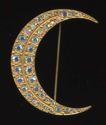 kirks folly aurora borealis rhinestone crescent moon brooch